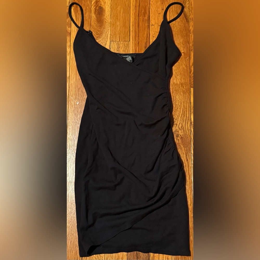 Forever 21 Black Ruched Bodycon Mini Dress S Small Adjustable Straps